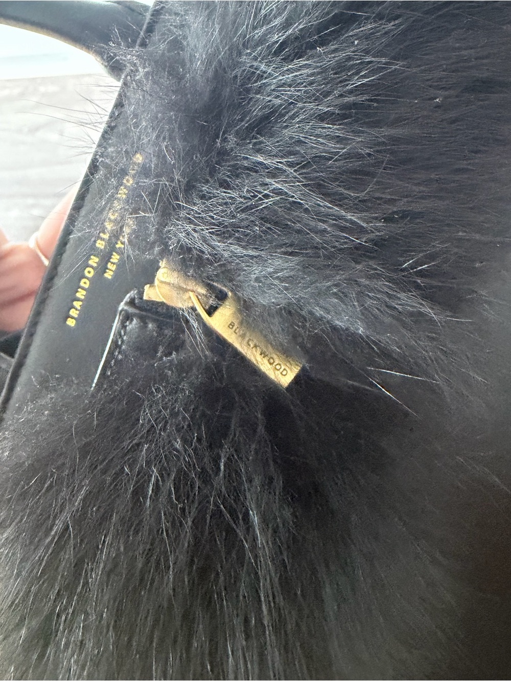 Brandon Blackwood Black Leather Top-Handle Bag with Fur Trim - Picture 2 of 2
